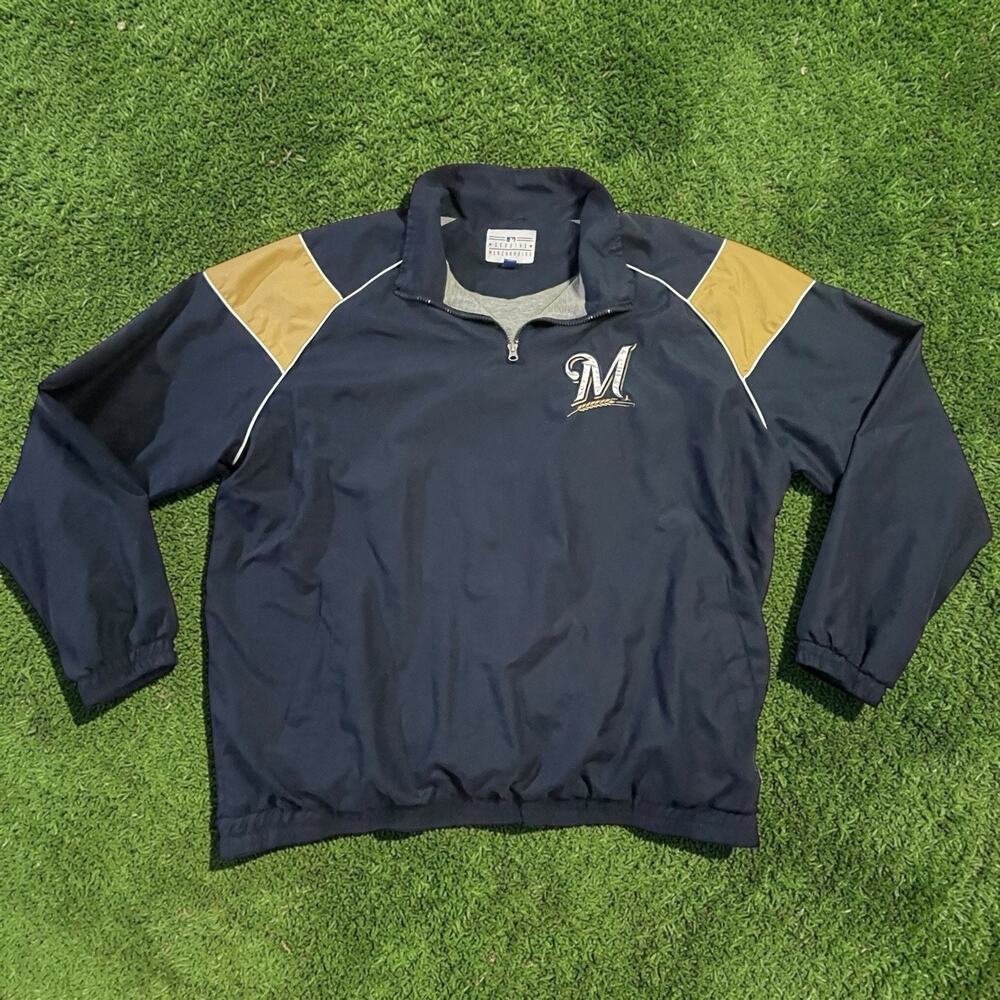 Vintage MLB Milwaukee Brewers G-III 1/4 Zip‎ Pullover Windbreaker Men’s XXL Blue